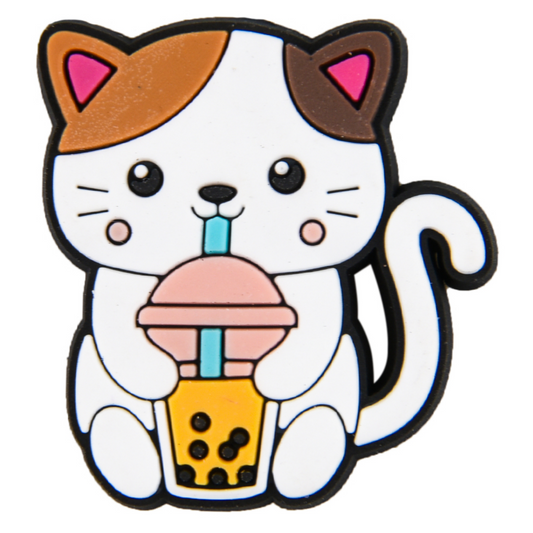 Cute Kitty Drinking Boba Tea Charm